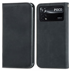 Leather Case Stands Flip Cover Holder S08D for Xiaomi Poco X4 Pro 5G Black