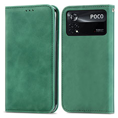 Leather Case Stands Flip Cover Holder S08D for Xiaomi Poco X4 Pro 5G Green