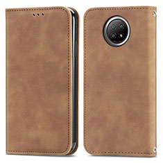 Leather Case Stands Flip Cover Holder S08D for Xiaomi Redmi Note 9 5G Brown