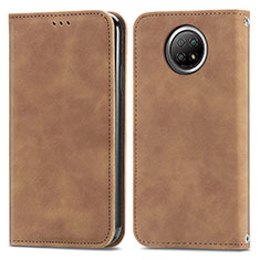 Leather Case Stands Flip Cover Holder S08D for Xiaomi Redmi Note 9T 5G Brown
