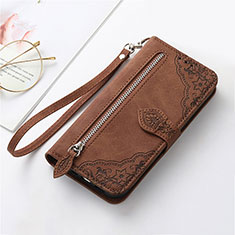 Leather Case Stands Flip Cover Holder S09D for Huawei Enjoy 50 Pro Brown