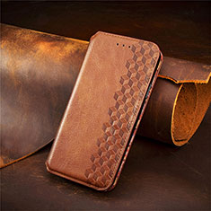 Leather Case Stands Flip Cover Holder S09D for Huawei Nova 8i Brown