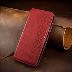 Leather Case Stands Flip Cover Holder S09D for Motorola Moto G73 5G Red