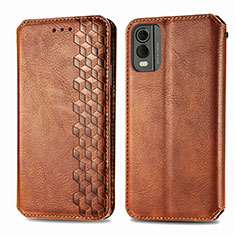 Leather Case Stands Flip Cover Holder S09D for Nokia C210 Brown