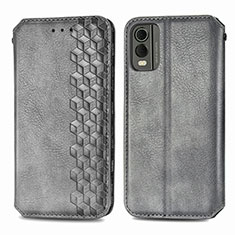 Leather Case Stands Flip Cover Holder S09D for Nokia C32 Gray