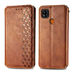 Leather Case Stands Flip Cover Holder S09D for Xiaomi POCO C3 Brown