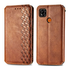 Leather Case Stands Flip Cover Holder S09D for Xiaomi Redmi 9C NFC Brown