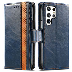 Leather Case Stands Flip Cover Holder S10D for Samsung Galaxy S21 Ultra 5G Blue