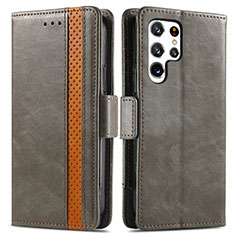 Leather Case Stands Flip Cover Holder S10D for Samsung Galaxy S25 Ultra 5G Gray