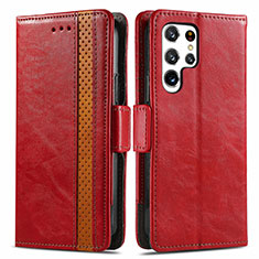 Leather Case Stands Flip Cover Holder S10D for Samsung Galaxy S25 Ultra 5G Red