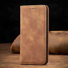 Leather Case Stands Flip Cover Holder S12D for Samsung Galaxy S22 Ultra 5G Brown