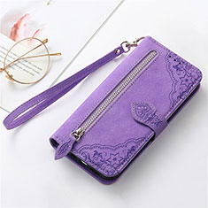 Leather Case Stands Flip Cover Holder S14D for Motorola Moto E13 Purple