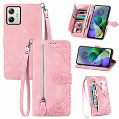 Leather Case Stands Flip Cover Holder S14D for Motorola Moto G54 5G Pink