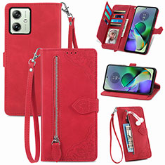 Leather Case Stands Flip Cover Holder S14D for Motorola Moto G54 5G Red