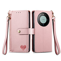 Leather Case Stands Flip Cover Holder S15D for Huawei Mate 60 Pro Pink