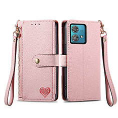 Leather Case Stands Flip Cover Holder S15D for Motorola Moto G84 5G Pink