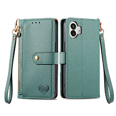 Leather Case Stands Flip Cover Holder S15D for Nothing Phone 2 Green