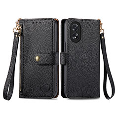 Leather Case Stands Flip Cover Holder S15D for Oppo A18 Black