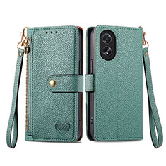 Leather Case Stands Flip Cover Holder S15D for Oppo A18 Green