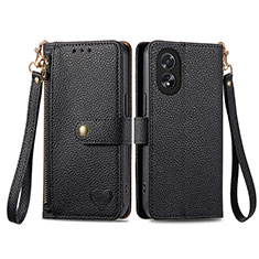 Leather Case Stands Flip Cover Holder S15D for Oppo A38 Black