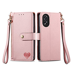 Leather Case Stands Flip Cover Holder S15D for Oppo A38 Pink