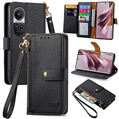 Leather Case Stands Flip Cover Holder S15D for Oppo Reno10 5G Black