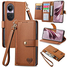 Leather Case Stands Flip Cover Holder S15D for Oppo Reno10 Pro 5G Brown