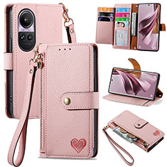 Leather Case Stands Flip Cover Holder S15D for Oppo Reno10 Pro 5G Pink