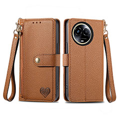 Leather Case Stands Flip Cover Holder S15D for Realme V50 5G Brown