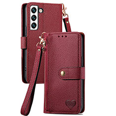 Leather Case Stands Flip Cover Holder S15D for Samsung Galaxy S24 Plus 5G Red