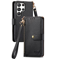 Leather Case Stands Flip Cover Holder S15D for Samsung Galaxy S24 Ultra 5G Black