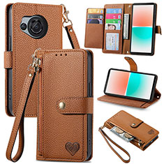 Leather Case Stands Flip Cover Holder S15D for Sharp Aquos R8 Brown