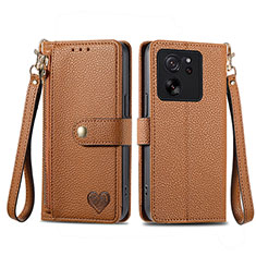 Leather Case Stands Flip Cover Holder S15D for Xiaomi Mi 13T 5G Brown