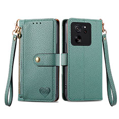 Leather Case Stands Flip Cover Holder S15D for Xiaomi Mi 13T 5G Green