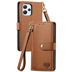 Leather Case Stands Flip Cover Holder S15D for Xiaomi Redmi 12 4G Brown