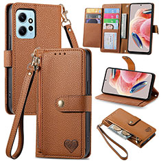 Leather Case Stands Flip Cover Holder S15D for Xiaomi Redmi Note 12 4G Brown