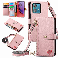 Leather Case Stands Flip Cover Holder S16D for Motorola Moto G84 5G Pink