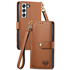 Leather Case Stands Flip Cover Holder S16D for Samsung Galaxy S23 5G Brown