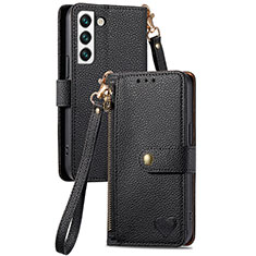 Leather Case Stands Flip Cover Holder S16D for Samsung Galaxy S24 Plus 5G Black