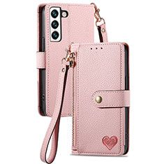 Leather Case Stands Flip Cover Holder S16D for Samsung Galaxy S24 Plus 5G Pink