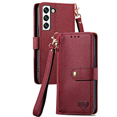 Leather Case Stands Flip Cover Holder S16D for Samsung Galaxy S24 Plus 5G Red