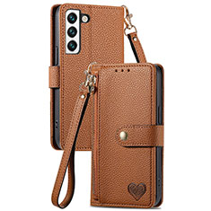 Leather Case Stands Flip Cover Holder S16D for Samsung Galaxy S25 5G Brown