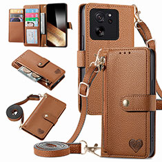 Leather Case Stands Flip Cover Holder S16D for Xiaomi Mi 13T Pro 5G Brown