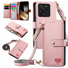 Leather Case Stands Flip Cover Holder S16D for Xiaomi Mi 13T Pro 5G Pink