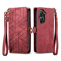 Leather Case Stands Flip Cover Holder S17D for Asus Zenfone 9 Red