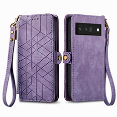 Leather Case Stands Flip Cover Holder S17D for Google Pixel 6 Pro 5G Purple