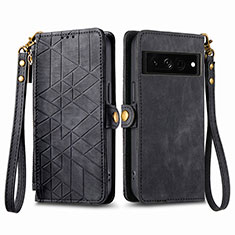 Leather Case Stands Flip Cover Holder S17D for Google Pixel 7 Pro 5G Black