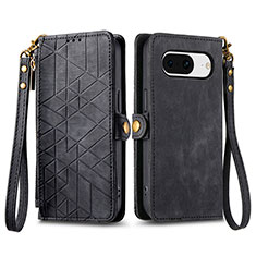 Leather Case Stands Flip Cover Holder S17D for Google Pixel 8 5G Black