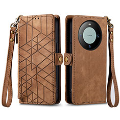 Leather Case Stands Flip Cover Holder S17D for Huawei Mate 60 Pro Brown