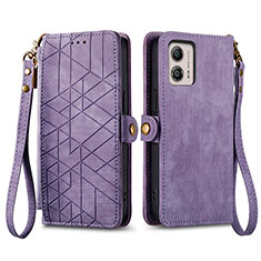 Leather Case Stands Flip Cover Holder S17D for Motorola Moto G53 5G Purple